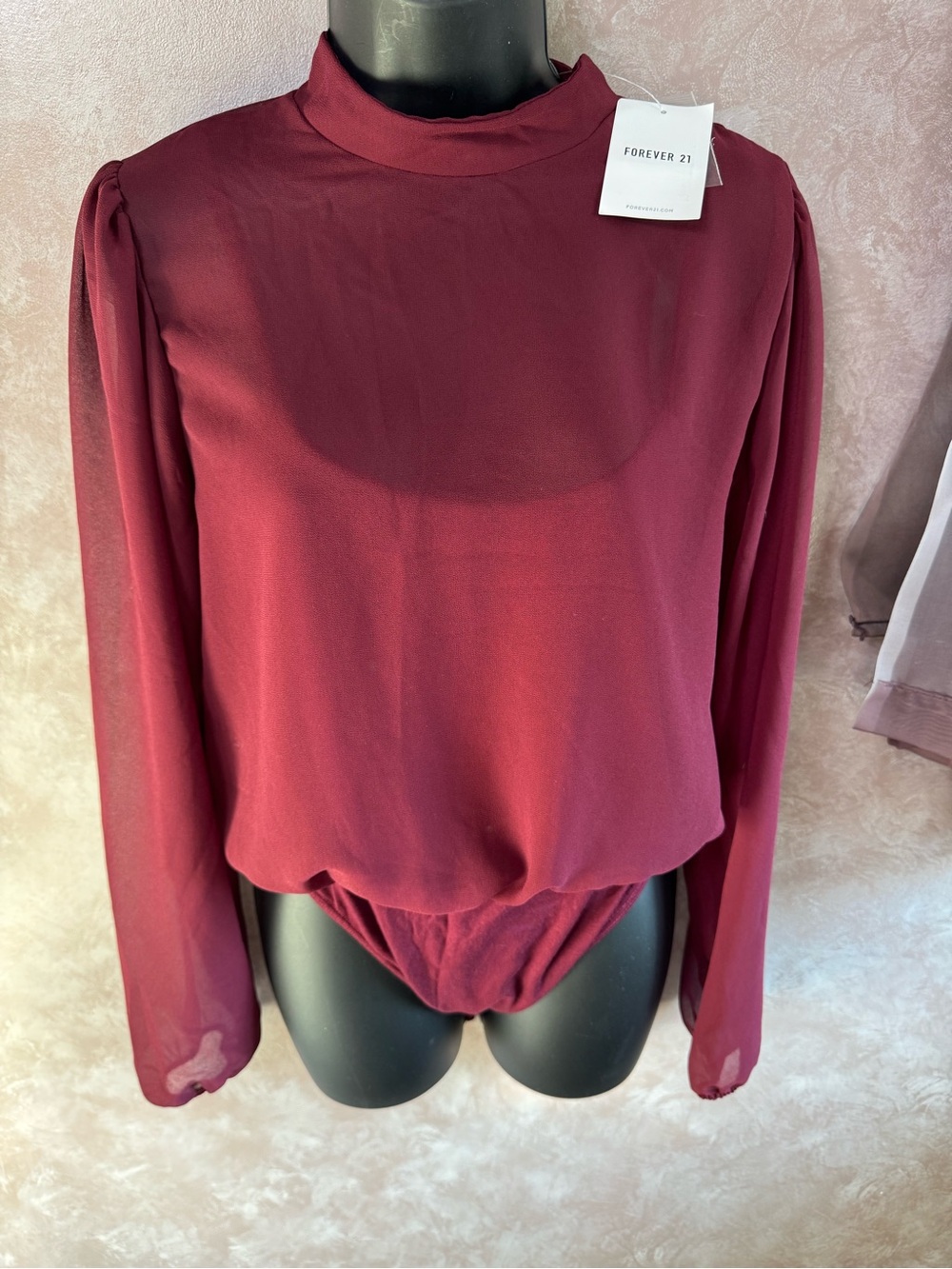 Forever 21 Burgundy Mock Neck Long-Sleeve Bodysuit